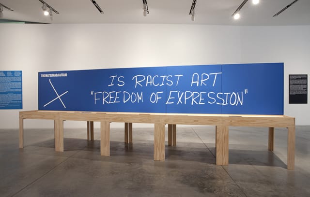 A view of the installation at Parson The New School of Design's Offense and Dissent exhibition (via newschool.edu)