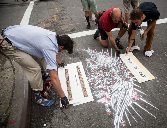 Creating memorial for Allison Liao (photograph by Rabi Abonour, courtesy Right of Way)