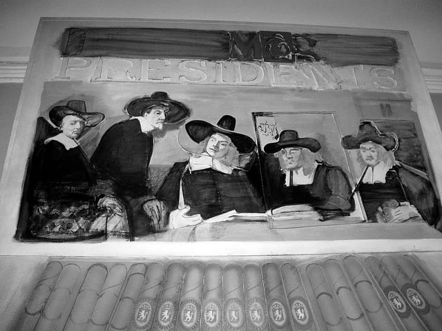 A detail of Larry Rivers's "Dutch Masters" hanging in the Chelsea Hotel in July 2010 (image via robotclaw/Flickr)