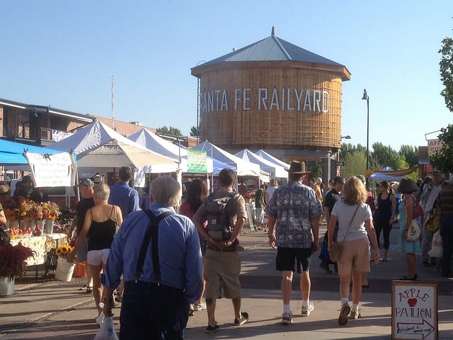 The Santa Fe Railyard during a weekly farmers market (photo by theturquoisetable/Flickr)