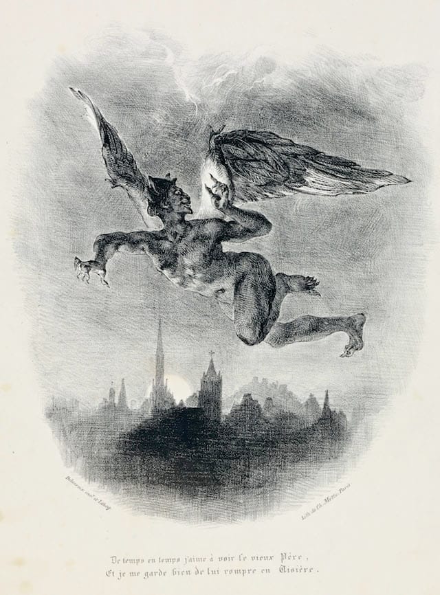 Eugene Delacroix (France, 1798–1863), Mephistopheles Flying over the City, 1828. Lithograph. Mortimer C. Leventritt Fund, 1976.2.