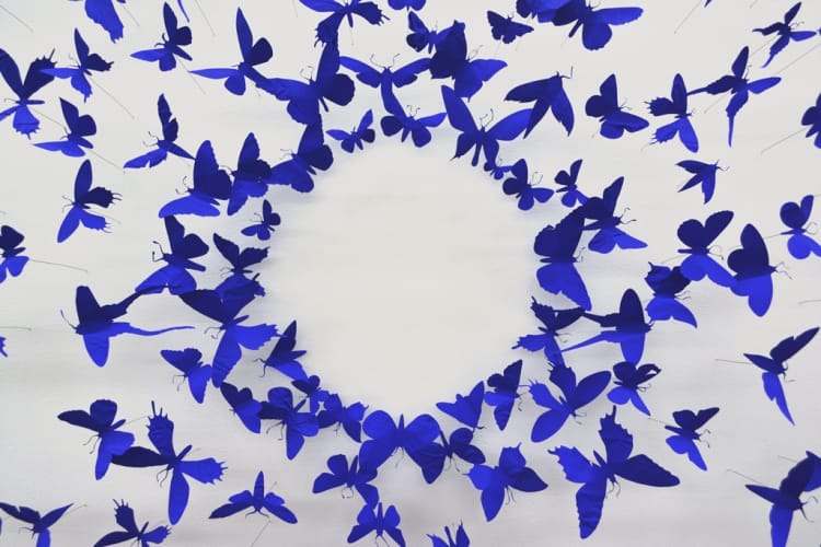 Detail of Paul Villinski's "Return" (2014), aluminum (found cans), wire, flashe 80h x 80w x 9d in (via Morgan Lehman Gallery)