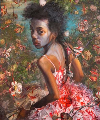 Margaret Bowland, "White Fives" (2012), oil on linen, 84 x 70 inches