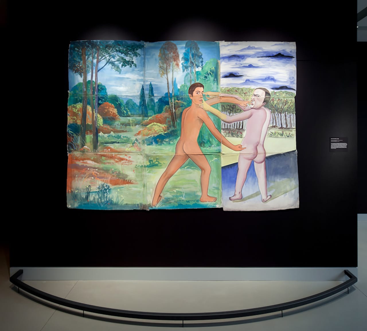 Francesco Clemente, "Two Painters" (1980), gouache on nine sheets of handmade Pondicherry paper joined with handwoven cotton strips, 68 x 94 1/8 in., Collection of Francesco Pellizzi, New York City