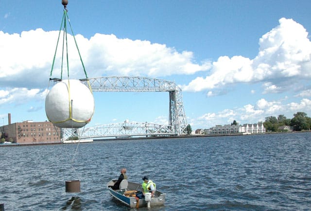The ark being lowered into the water