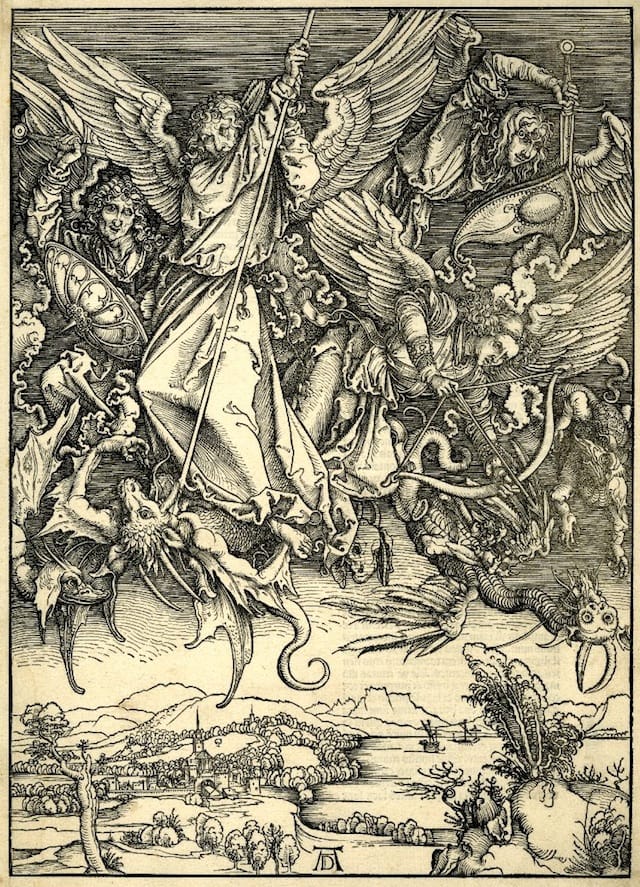 St Michael fighting the Dragon (1498) (via British Library)