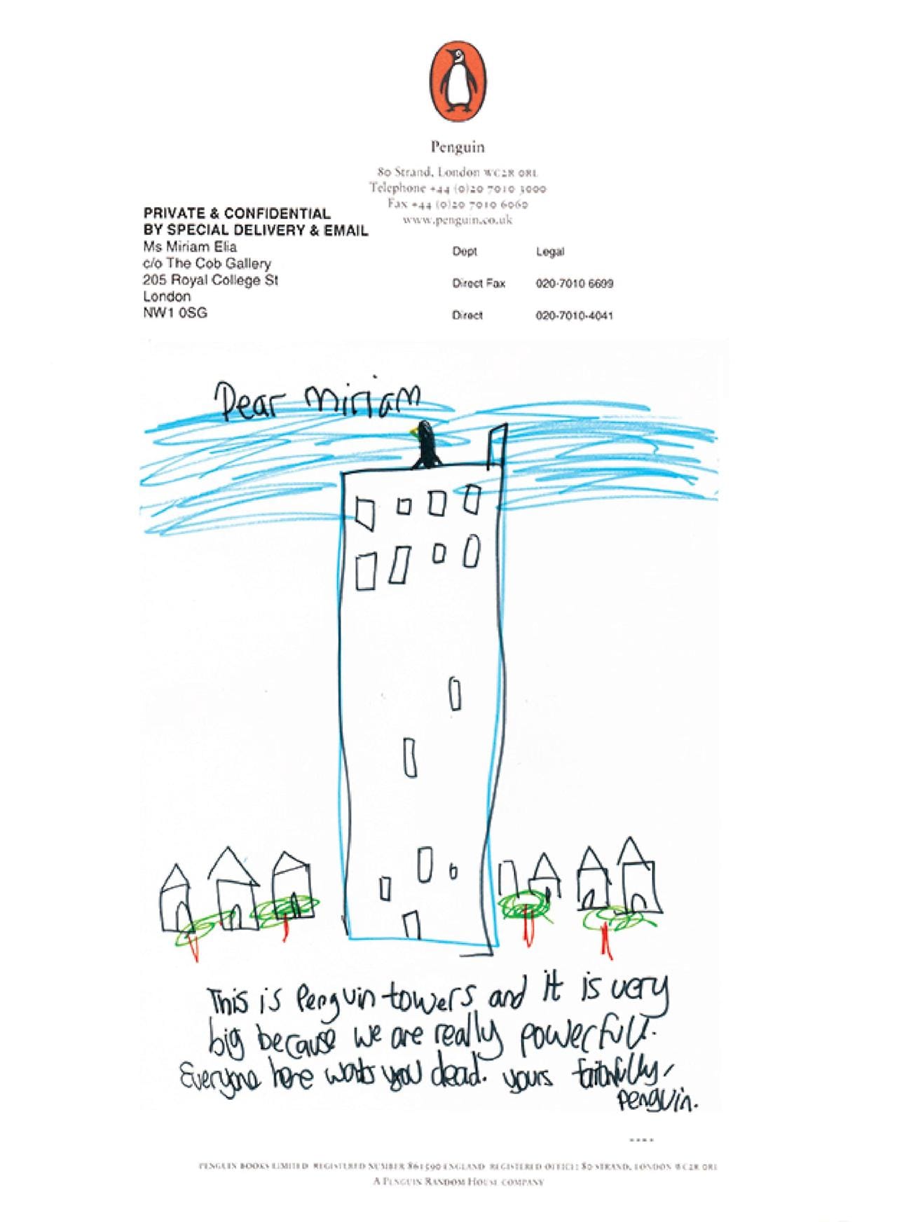 For the launch of the second edition of 'We Go to the Gallery,' artist Miriam Elia made a series of spoof letters from Penguin's legal team. (image courtesy Miriam Elia)