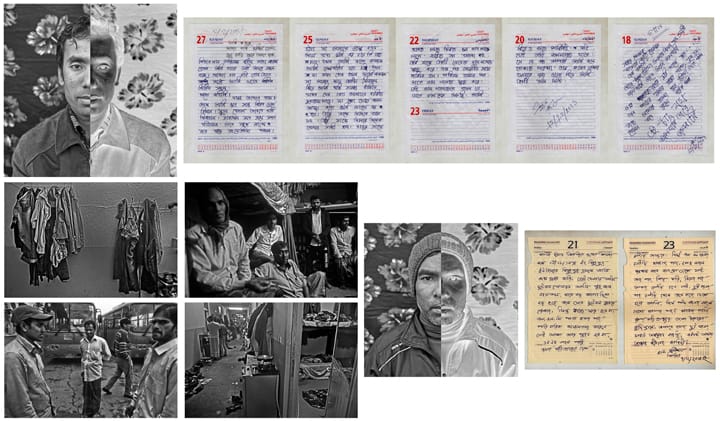 Khaled Hassan, "Born to Be Migrant (Positive or Negative)" (2013–14), film and digital process installation with digital prints, dims var