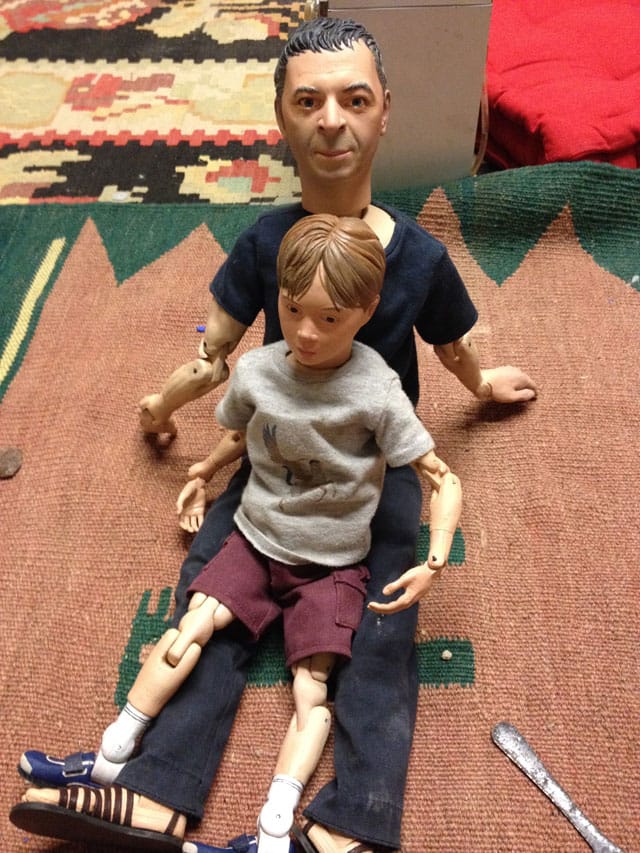 Pawel Althamer's dolls of himself and his son (click to enlarge)