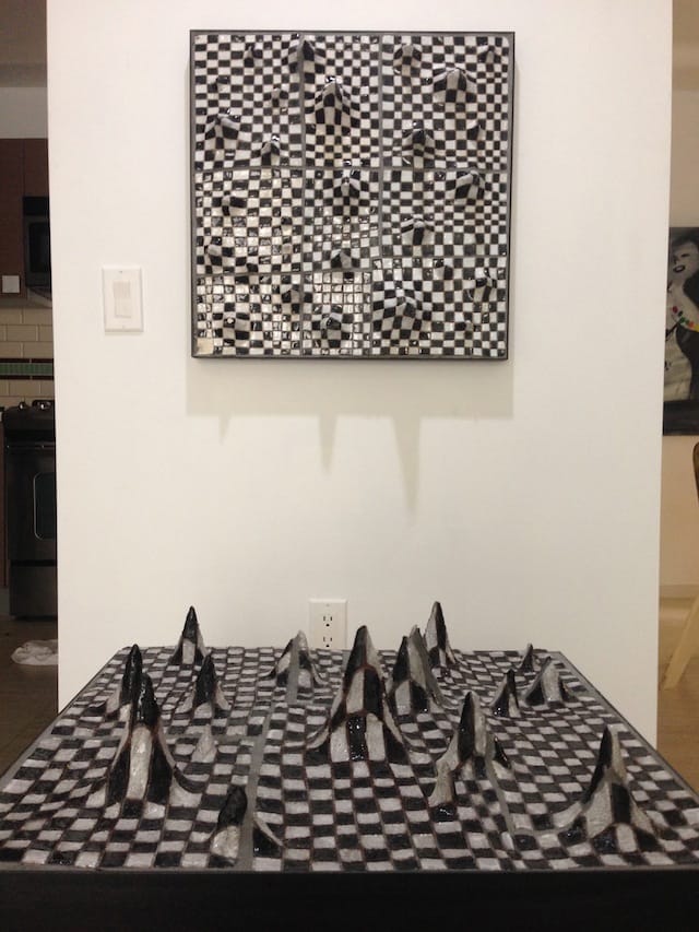 Liz Craft, “Checkerboard Mountains” (2010/2013), ceramic, steel
