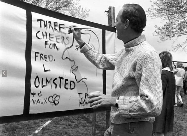 Thomas Hoving, New York City Parks Commissioner, participating in the "Cartoon Performance" in Central Park, 1966 (photo courtesy American Craft Council) (click to enlarge)