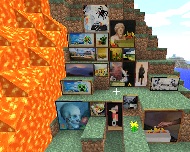 A selection of paintings in the video game Minecraft. The entire collection of the British Museum, including the building itself, is to be recreated using the game (via deviantart.com)