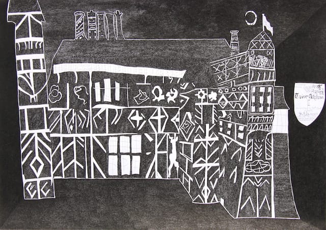 Nick Blinko, "Tudor Asylum" (2014), ink on paper, dimensions variable (courtesy of Henry Boxer Gallery, London)