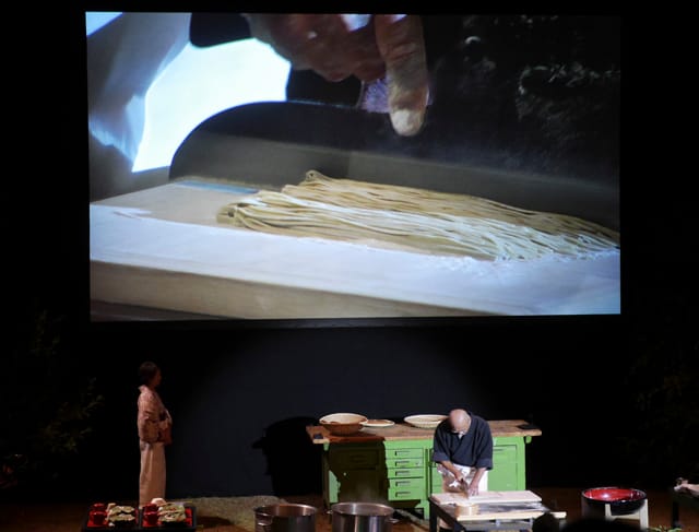 Chef Tatsuru Rai cuts the soba with a special knife