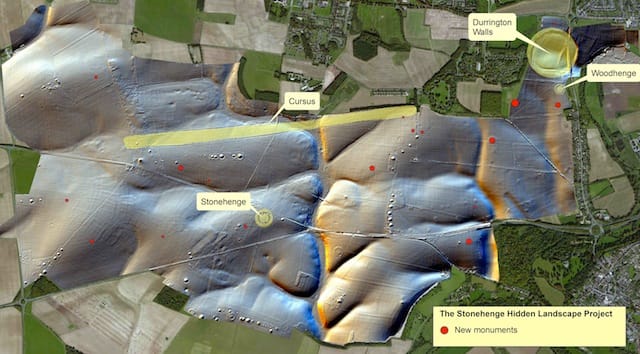 Distribution map of new monuments discovered around Stonehenge (© LBI ArchPro, Wolfgang Neubauer)
