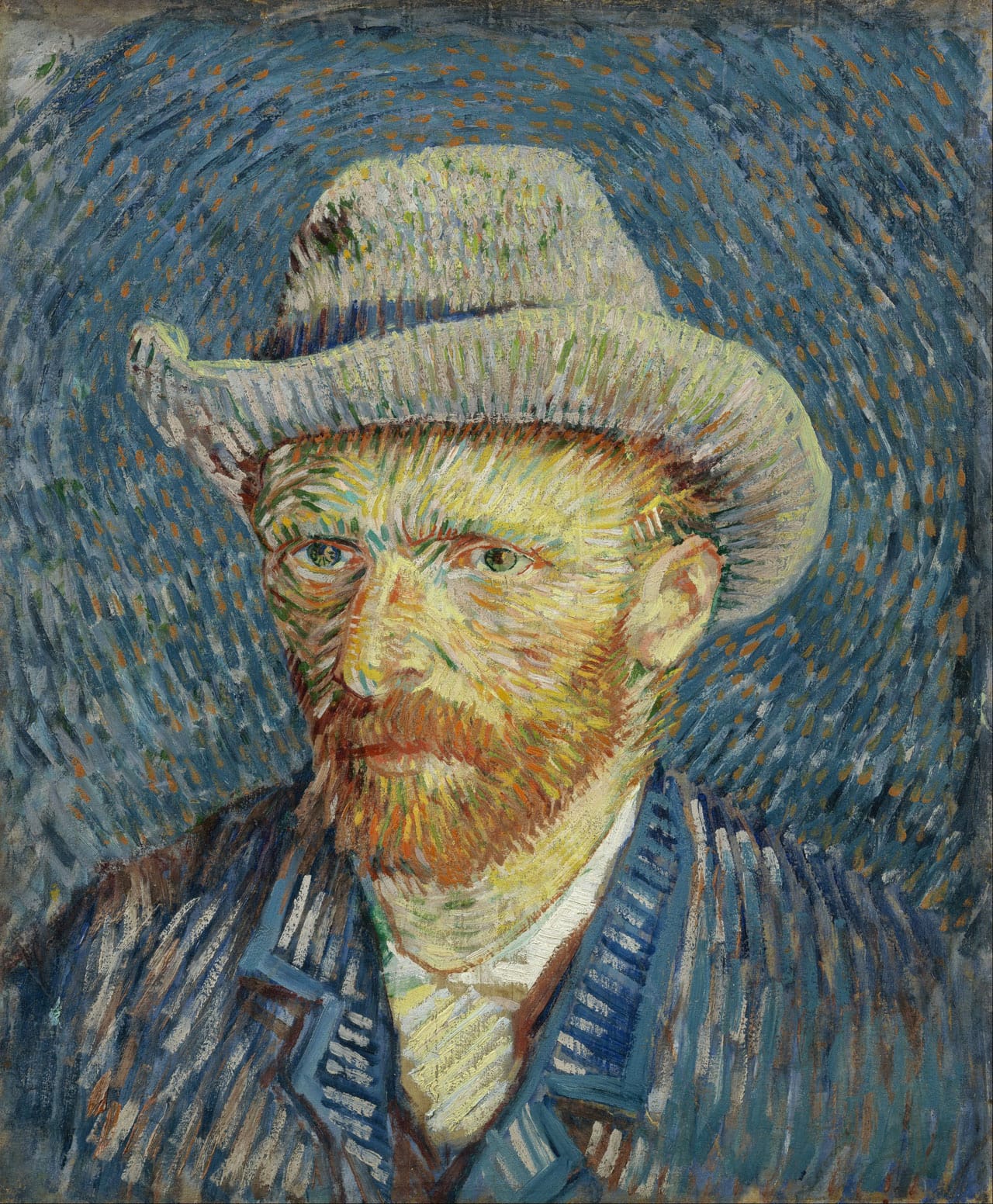 Vincent van Gogh, "Self-Portrait with Grey Felt Hat" (1887/88), oil on canvas, 44 × 37.5 cm, Van Gogh Museum, Amsterdam (image via Tamilarasan/Wikipedia)