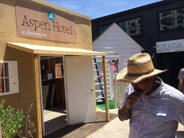Artist Jade Townsend in front of the Aspen Hotel