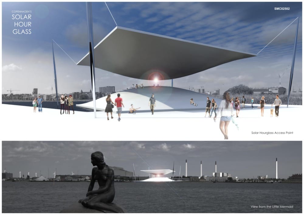 Solar Hourglass” by Santiago Muros Cortés of Buenos Aires won first prize. It doesn’t measure time, but instead produces energy by capturing heat from the sun and storing it on a receiver. (Image courtesy of LAGI)