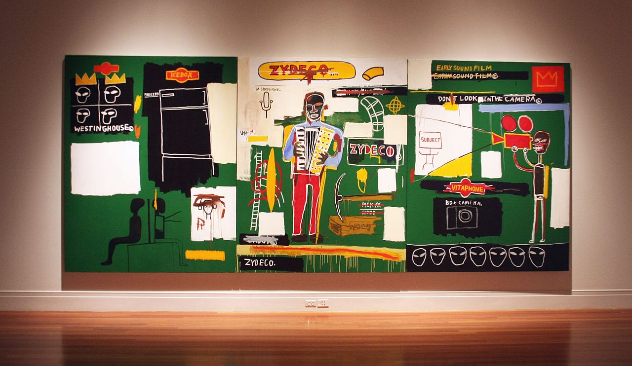 Jean-Michel Basquiat, "Zydeco" (1984). Installation view in "Basquiat and the Bayou" at the Ogden Museum of Southern Art, New Orleans (photo by John d'Addario)