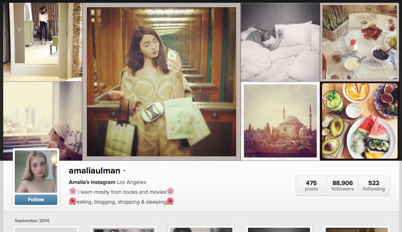 Screenshot of Amalia Ulman's Instagram project "Excellences & Perfections" as preserved on Colloq
