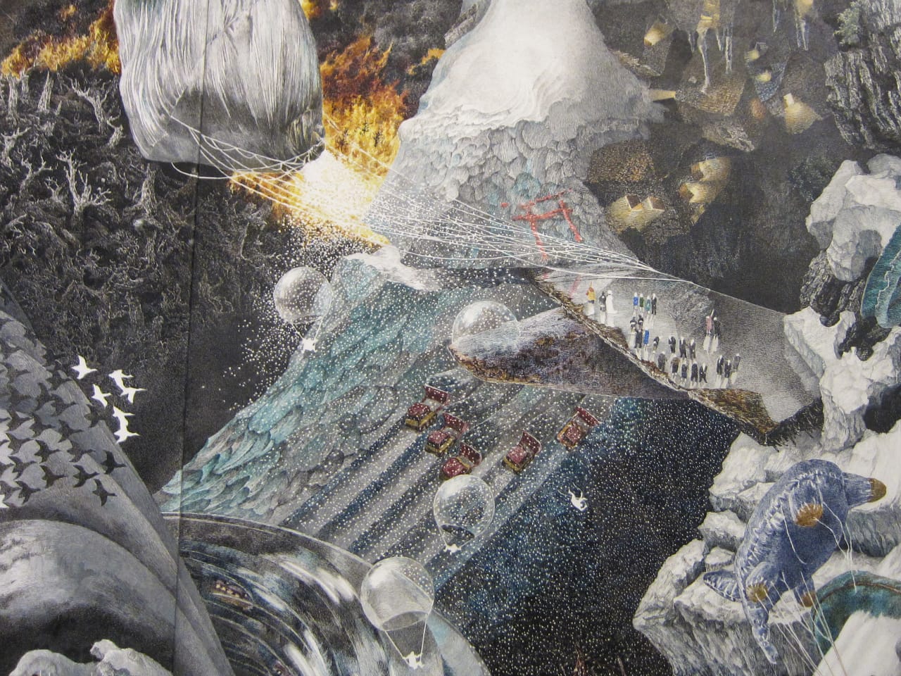 Manabu Ikeda, (b. 1973), Foretoken (detail), 2008. Pen, acrylic ink on paper, mounted on boards; 72 x 132 in.  Collection of Sustainable Investor Co., Ltd. © Manabu Ikeda, courtesy Mizuma Art Gallery. 