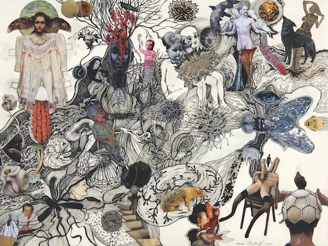 Norma Minkowitz, Hybrids, Pen and ink, collage on paper, 2008 [via gallerylapeche.com]