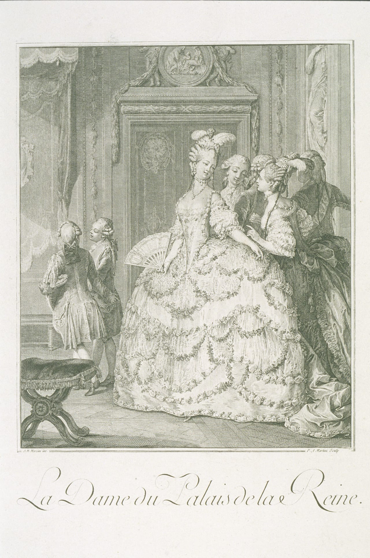 Jean-Michel Moreau le Jeune’s 1789 engraving “La Dame du Palais de la Reine” depicts aristocratic life in Marie Antoinette’s hey-dey, when beauty was an important quality for a leading lady to possess. 