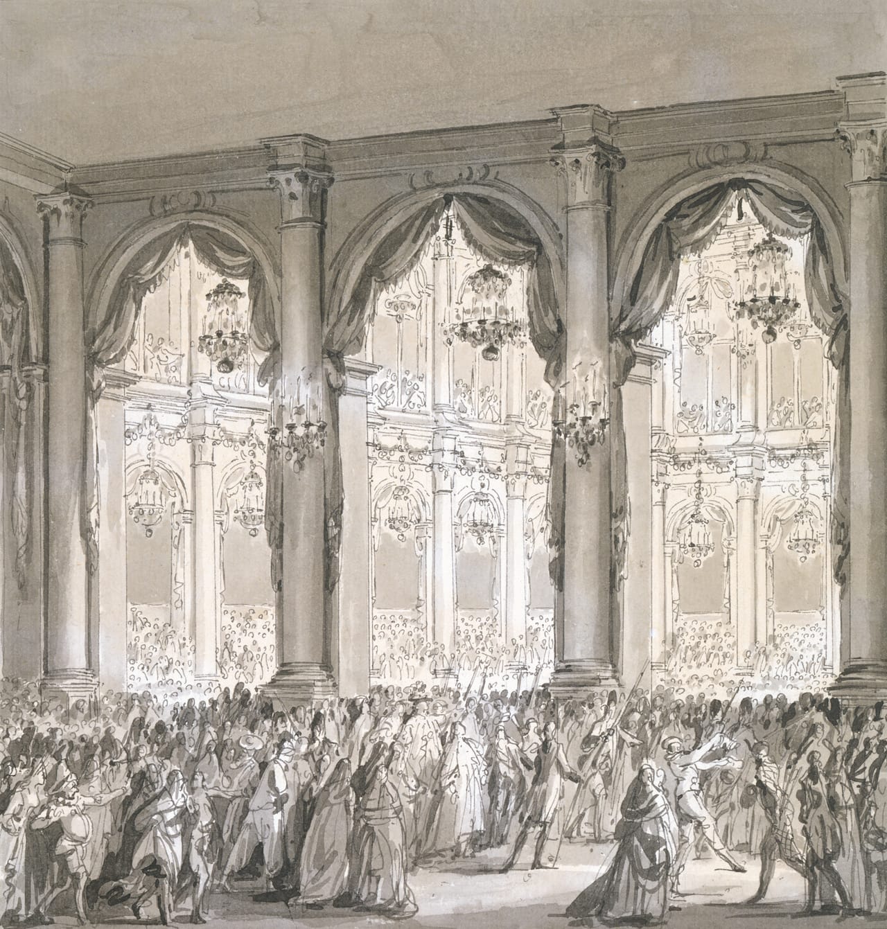 "The Royal Banquet" (1782), a pen and ink drawing by the French artist Jean-Michel le Jeune Moreau. (Photo by Petegorsky/Gipe)