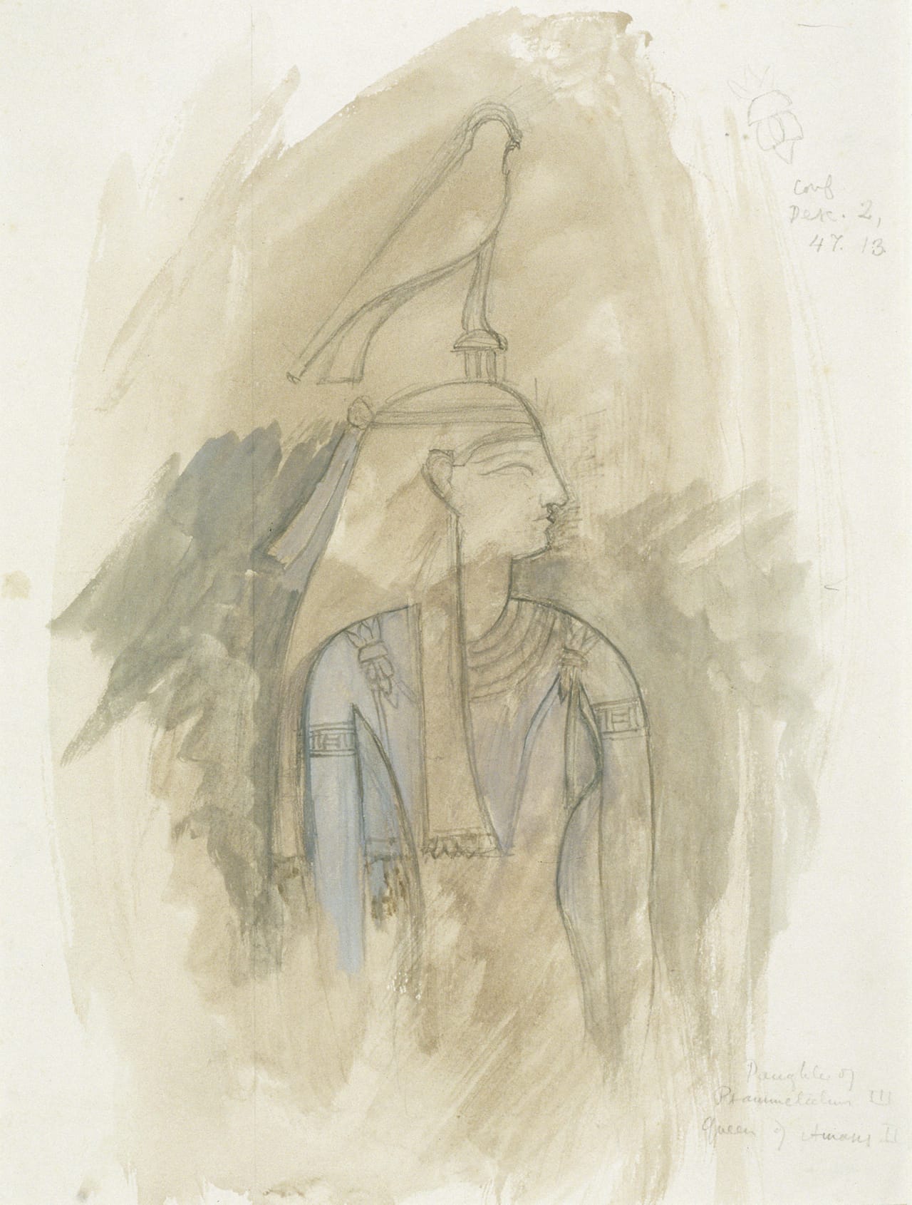 "Queen Ankhnes-nefer-ab-ra," a graphite and watercolor painting by John Ruskin (Photo by Petegorsky/Gipe) 