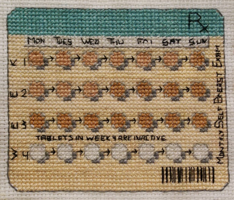 Katrina Majkut, "In Control 1" (2012), thread and cross stitch fabric (via artsicle.com)