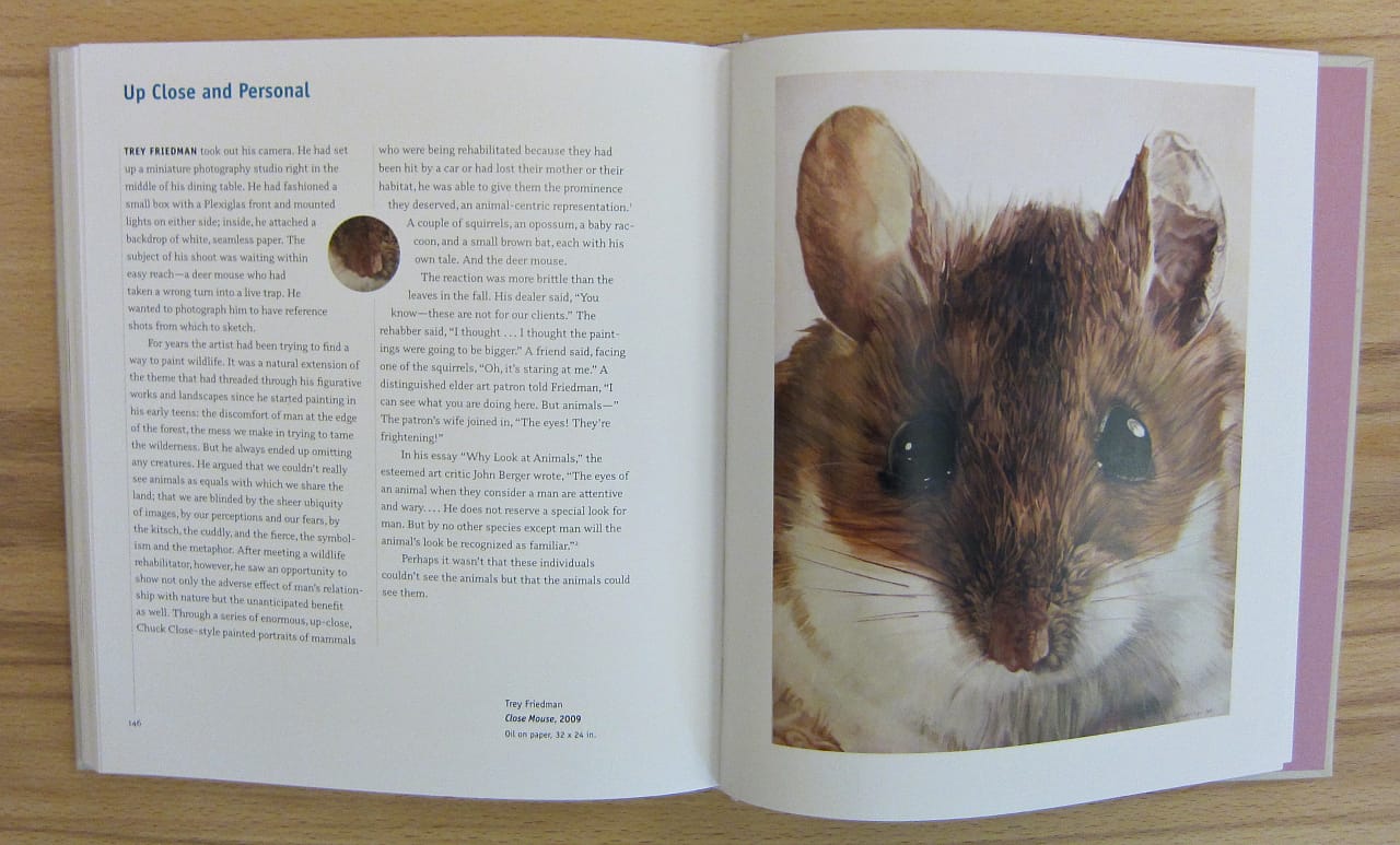 Art by Trey Friedman in "Mouse Muse: The Mouse in Art" (photograph of the book by the author for Hyperallergic)