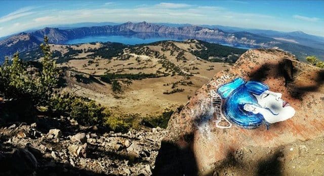 Vandalism by Casey Nocket at Crater Lake (photo via calipidder.com)