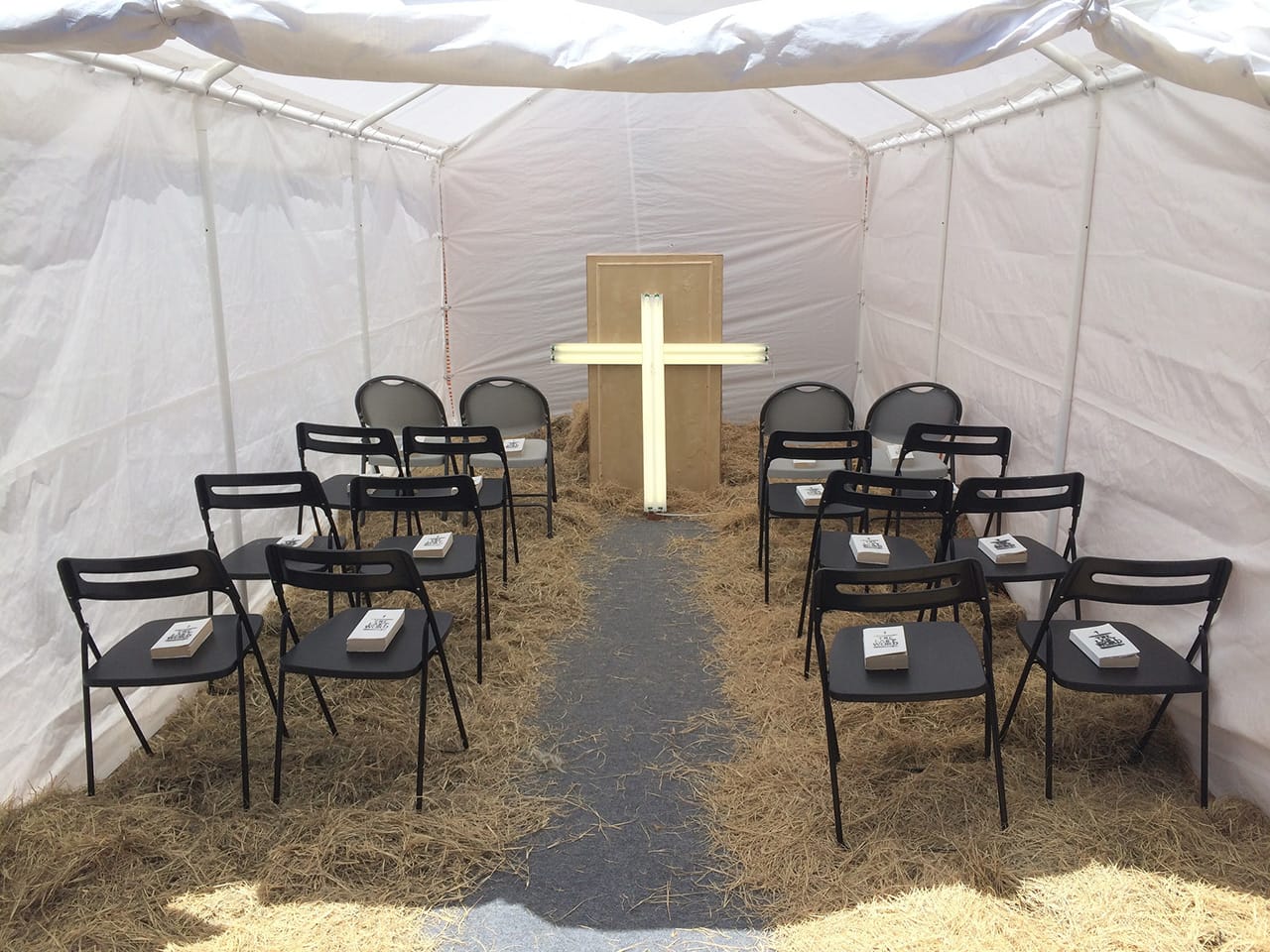 The revival tent at William Powhida and Jade Townsend's New New Berlin (all photos by the author for Hyperallergic)