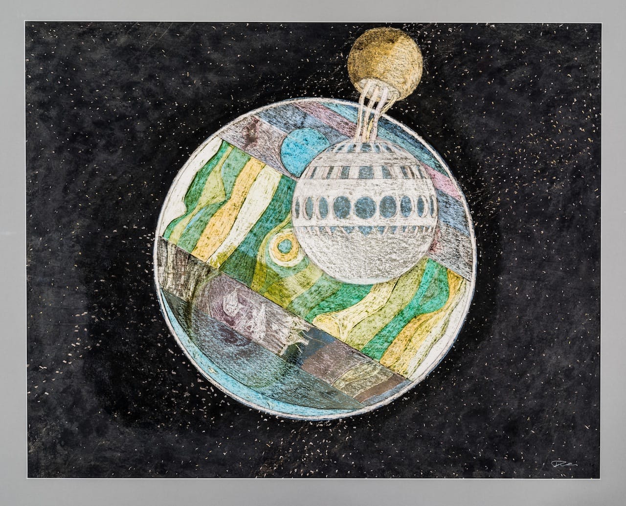 Paolo Soleri Space Arcology "BULB" 1987 Pastel and crayon on black cardboard Courtesy of the Cosanti Foundation