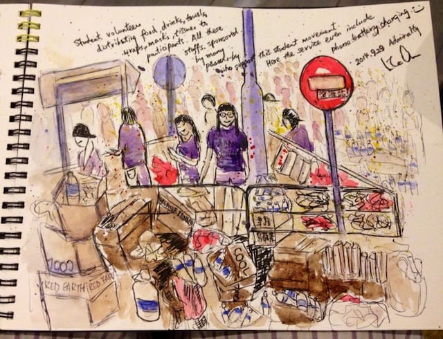 A drawing of student volunteers by Wink Au (Image via Facebook)