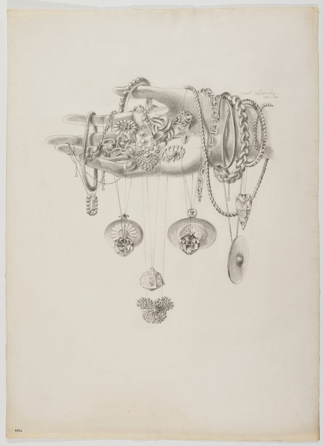 Xanti , "Jewelry Head" (1941–44), Head Drawings, graphite on paper, 30 1/2 x 22 1/2 inches (77.5 X 57.2 cm), Norman Waitt Jr. Collection
