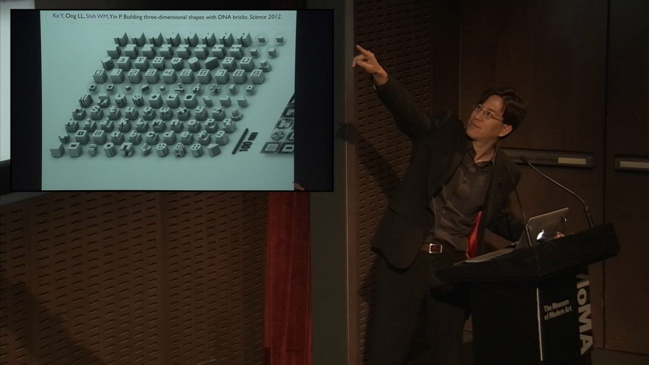 William Shih at the Museum of Modern Art's panel on synthetic biology and design, "Synthetic Aesthetics: New Frontiers in Contemporary Design," convened by senior curator Paola Antonelli, October 28, 2014 (image courtesy the Museum of Modern Art)
