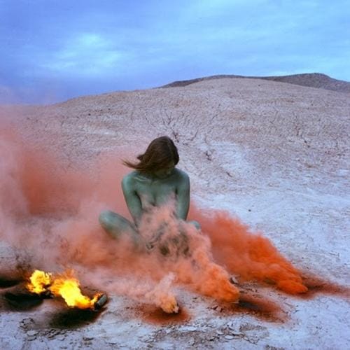 Judy Chicago, Immolation from the Women and Smoke Series (1972), flares, performed with Faith Wilding in the California desert (© Judy Chicago Photo courtesy of Through the Flower Archives)