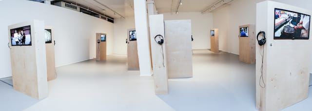 Installation view, 'Labor in a Single Shot' (photo by Melissa Blackall Photography at Mills Gallery, Boston Center for the Arts, Labor in a Single Shot, September 19–November 30, 2014)