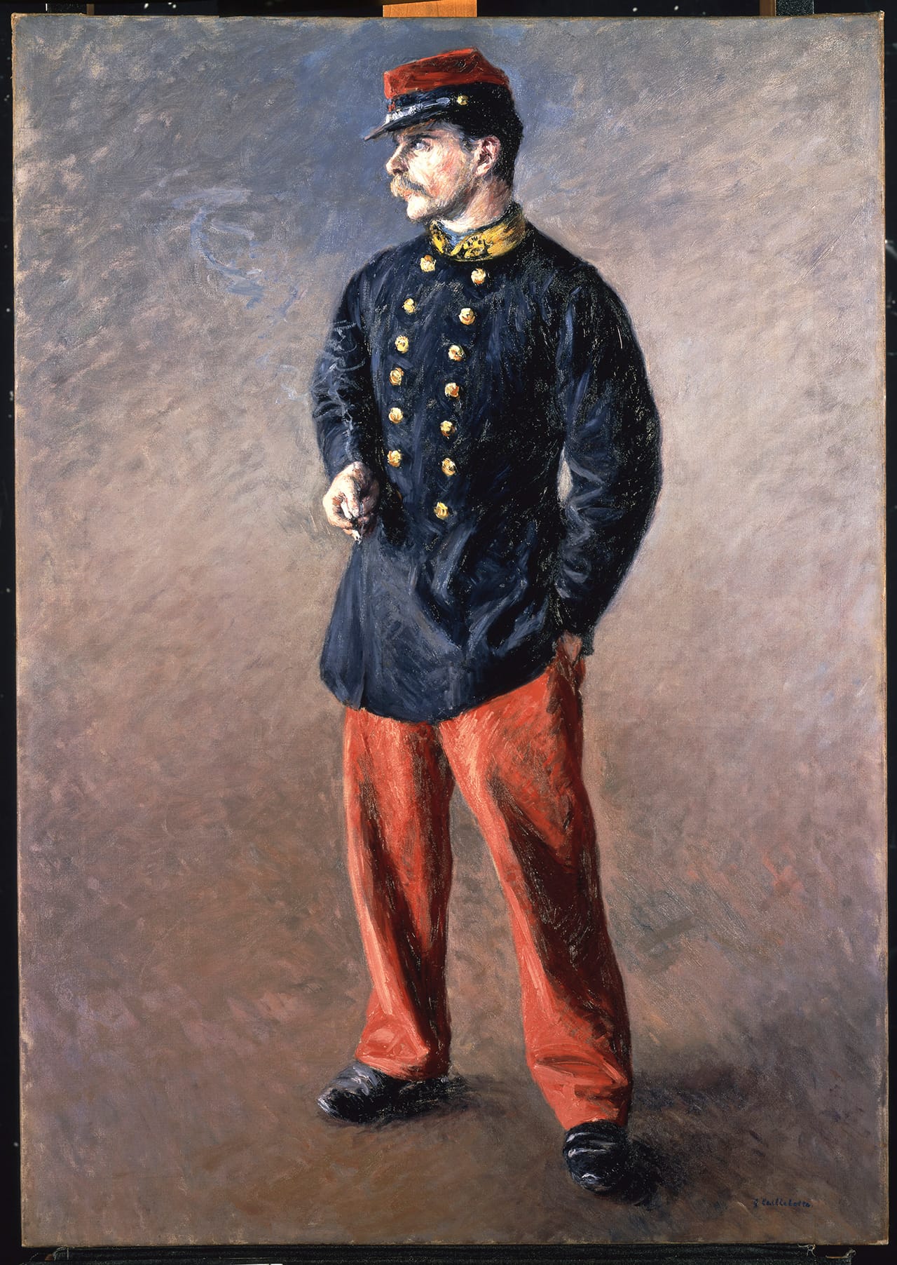 Gustave Caillebotte, "Un Soldat" (1881), oil on canvas, 42 x 29 1/2 in. (106.7 x 74.9 cm)