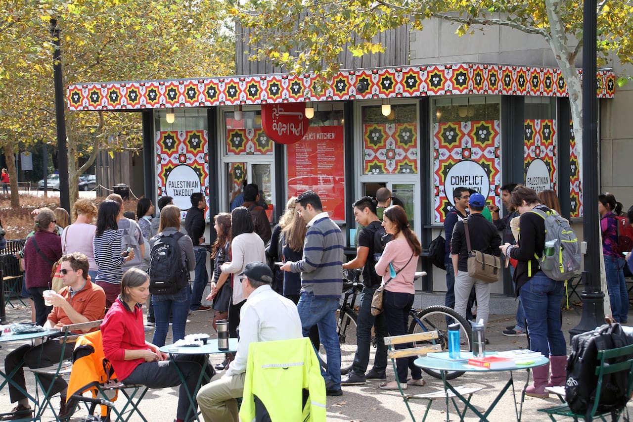 A line of people waiting to order Palestinian takeout from the Conflict Kitchen (all photos courtesy Conflict Kitchen)