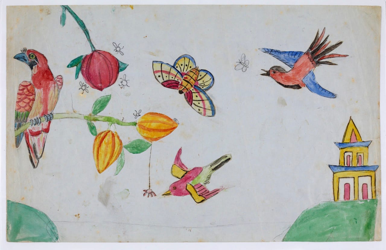 Drawing by Darwin's children on the back of one of the leaves for the original Origin of Species
