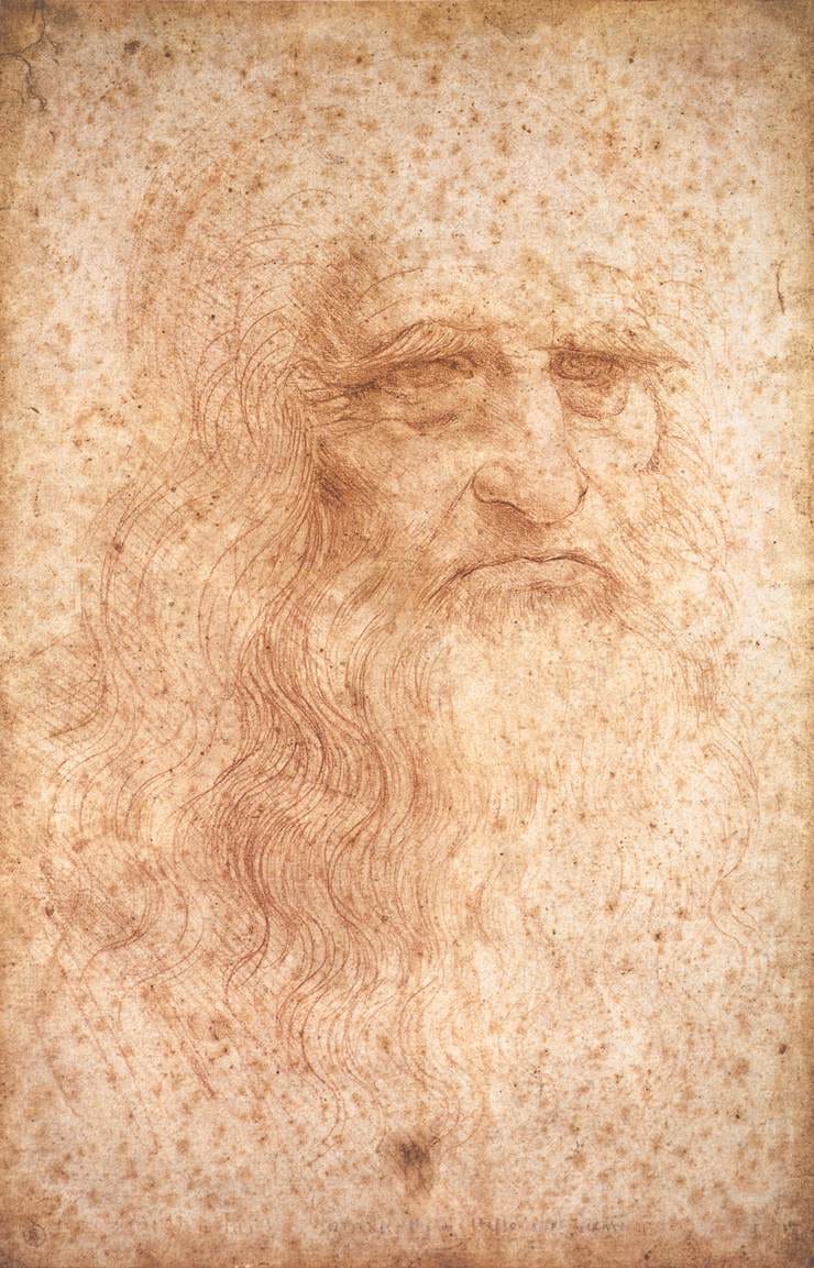 The believed 1512 red chalk self-portrait by Leonardo da Vinci that's now on public view at the Biblioteca Reale in Turin (via Wikimedia)