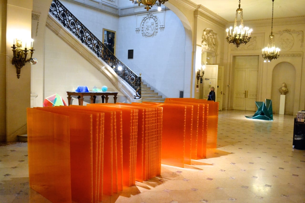 Marta Chilindron “Cube 48 Orange” (2014), twin wall polycarbonate, dimensions variable, closed: 48 x 48 x 48 in