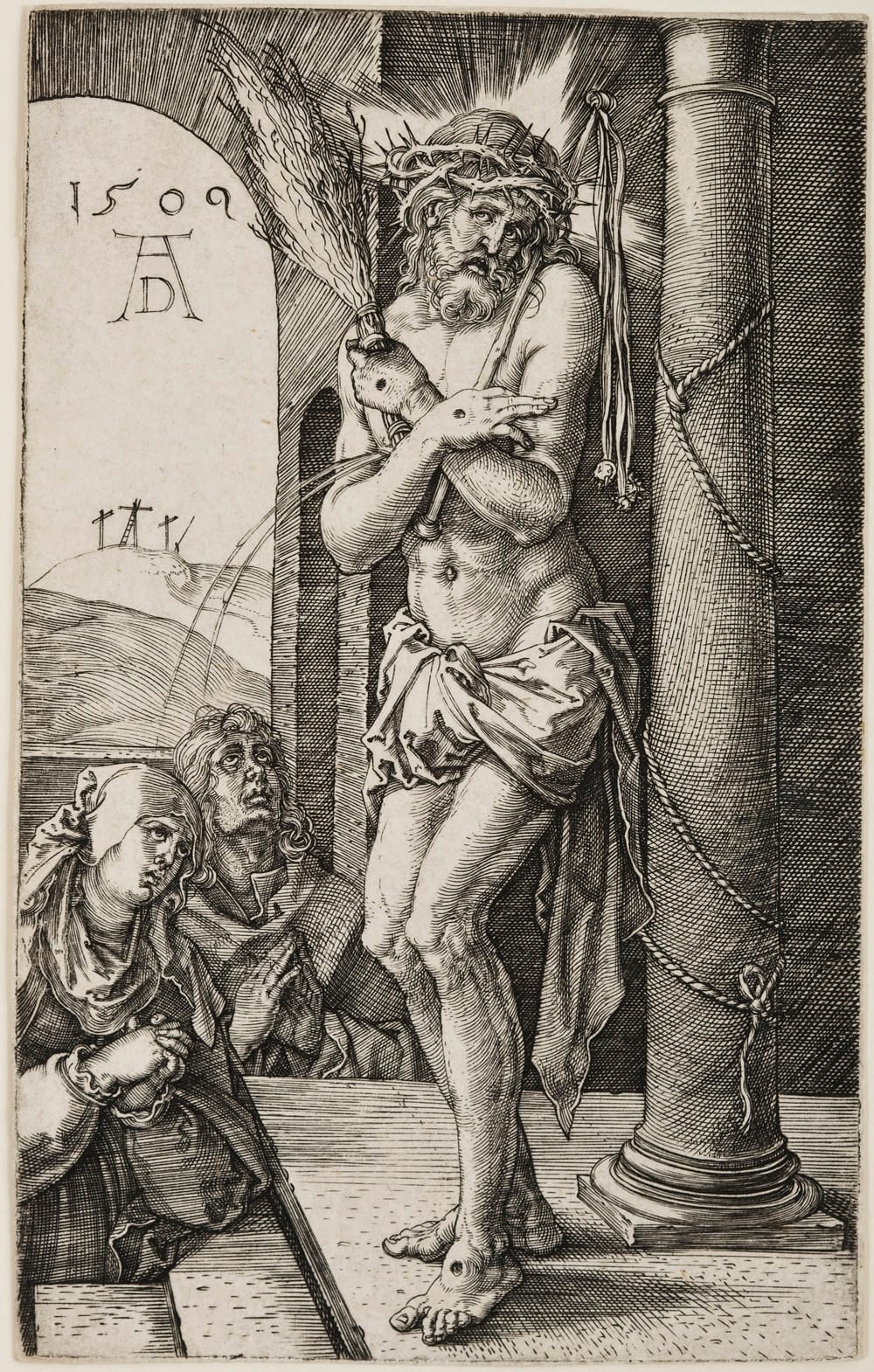 Albrecht Dürer The Man of Sorrows Standing by the Column, from The Engraved Passion, 1509 Engraving on paper Jansma Collection, Grand Rapids Art Museum, 2007.16a 