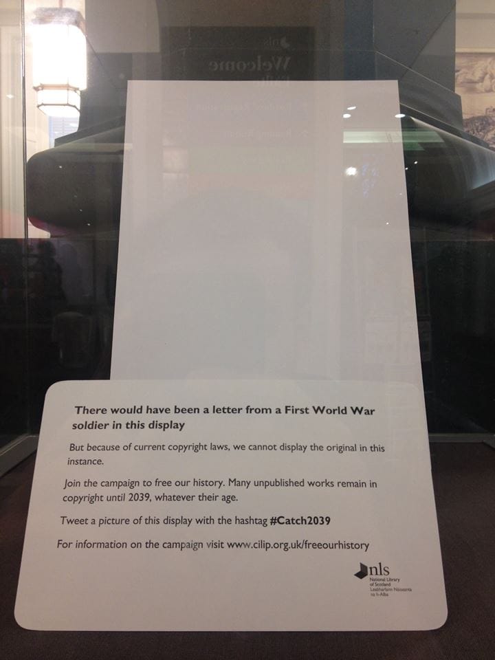 An empty display case at the National Library of Scotland (image courtesy National Library of Scotland, via Flickr)