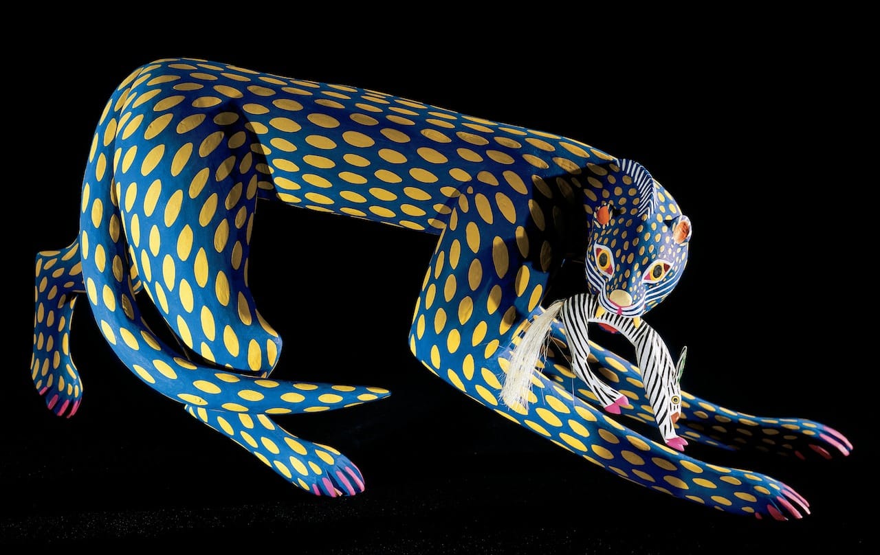 Manuel Jimenez Ramirez. Feline, 2001. Carved and polychromed wood. San Antonio Arrazola, Santa Cruz Xoxocotlán, Oaxaca,  Mexico. Coll. Image Courtesy of Fomento Cultural Banamex, A.C.