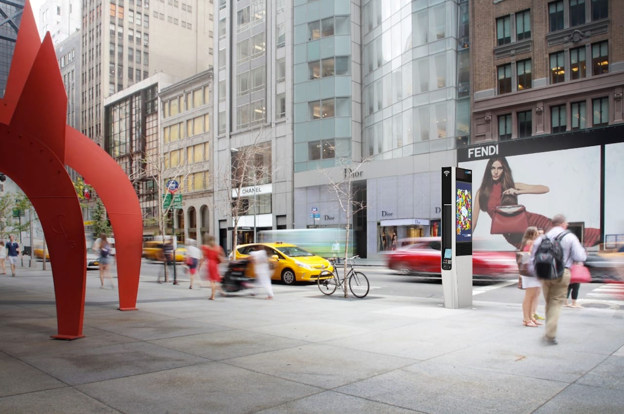 Rendering of a commercial LinkNYC link on 57th Street in Manhattan