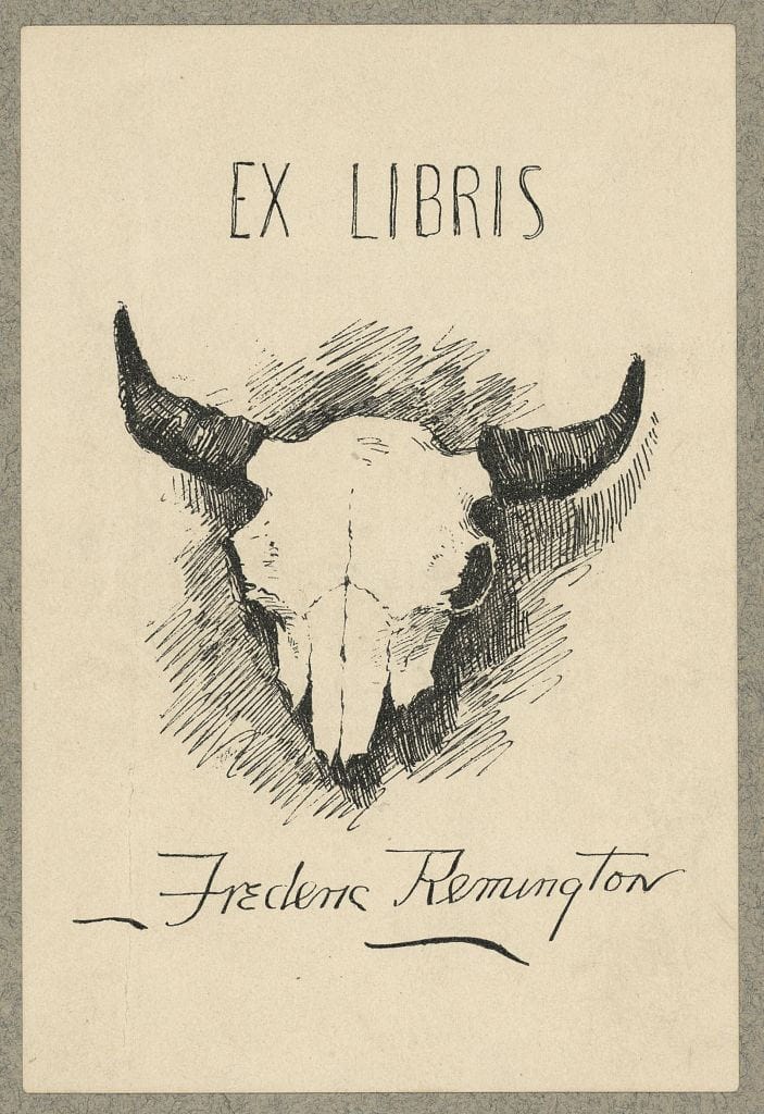 Bookplate of Frederic Remington, designed by the artist, lithograph (via Library of Congress, Prints and Photographs Division)