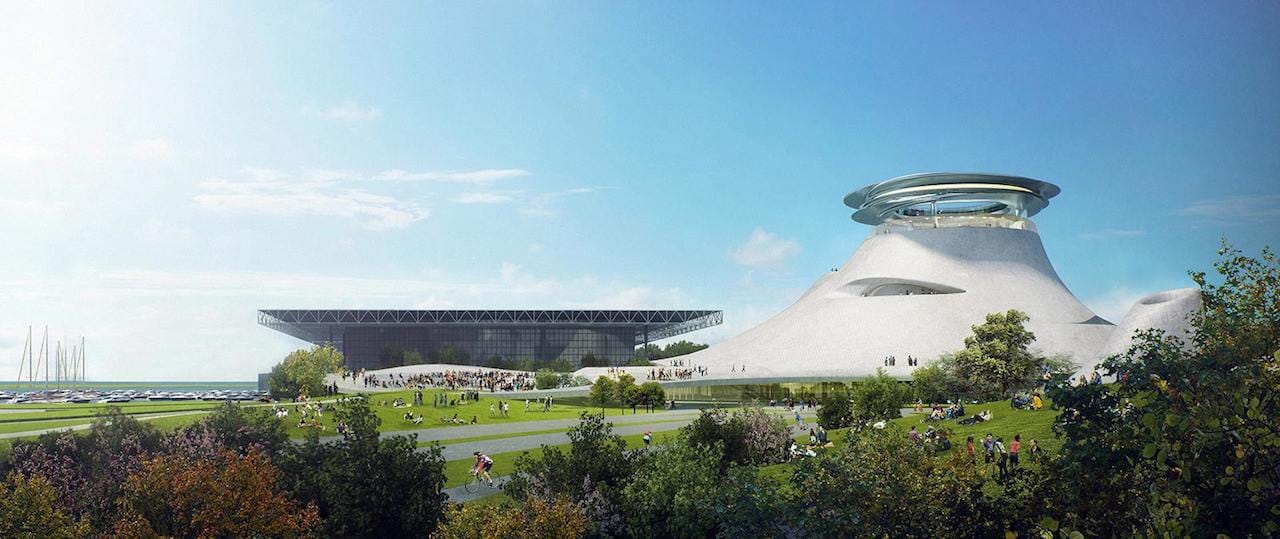 South view of the Lucas Museum of Narrative Art